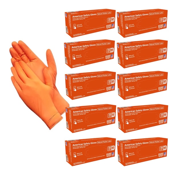 American Safety Glove Disposable Gloves, 7 mil Palm, Low Protein Natural Rubber Latex, Powdered, M, 1000 PK, Orange 5112-10 - main